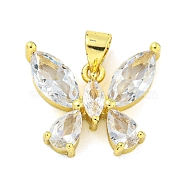 Real 18K Gold Plated Brass with Glass
 Pendants, Butterfly, White, 15.5x18x4.5mm, Hole: 4x3.5mm(KK-R159-09A-G)