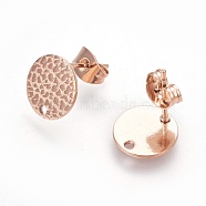 Ion Plating(IP) 304 Stainless Steel Ear Stud Findings, with Ear Nuts/Earring Backs and Hole, Textured Flat Round with Spot Lines, Rose Gold, 10mm, Hole: 1.2mm, Pin: 0.8mm(STAS-O119-15A-RG)