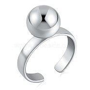 Rhodium Plated 925 Sterling Silver Round Ball Open Cuff Ring for Women, Platinum, US Size 5 1/4(15.9mm)(JR910A)