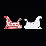 Christmas Spray Painted Wood Big Pendants, with Single-Sided Printed, Sleigh/Sled Charm with Snowflake Pattern, White, 43x54x2.5mm, Hole: 3mm(WOOD-N005-101B)