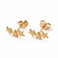 304 Stainless Steel Star Stud Earrings for Women, Real 18K Gold Plated, 12.5x6mm, Pin: 0.7mm(EJEW-C004-01G)