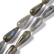 Natural Labradorite Beads Strands, Faceted, Teardrop, 28~30x9.5~10.5mm, Hole: 1.2mm, about 13pcs/strand, 14.65''~15.39''(37.2~39.1cm)(G-I328-07)