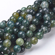 Natural Moss Agate Round Bead Strands, 8mm, Hole: 1mm, about 47pcs/strand, 14.7 inch(G-N0120-30-8mm)