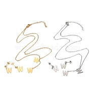 304 Stainless Steel Jewelry Sets, Cable Chains Pendant Necklaces and Stud Earrings, with Lobster Claw Clasps and Ear Nuts, Alphabet, Golden & Stainless Steel Color, Letter.W, 17.71 inch(45cm),  11x12x0.5mm, Pin: 0.8mm(SJEW-H303-W)