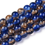 Two-Tone Crackle Baking Painted Transparent Glass Beads Strands, Round, Blue, 8mm, Hole: 1.5mm, about 108~110pcs/strand, 30.71 inch~31.50 inch(78~80cm)(CCG-T004-8mm-05)