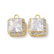 Brass Micro Pave Cubic Zirconia Charms, Square Charm, Real 18K Gold Plated, 10.5x8.5x5mm, Hole: 1.3mm(KK-F872-18G)