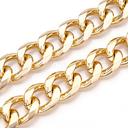 Aluminum Curb Chains, Diamond Cut Cuban Link Chains, Unwelded, Light Gold, 28.5x22x6mm(CHA-N003-06KCG)