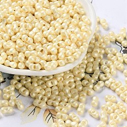 Glass Seed Beads, Opaque Colours Luster, Peanut, Light Yellow, 5~6x2.5~3x3~3.5mm, Hole: 1~1.2mm, about 5000pcs/pound(SEED-L011-04A-09)