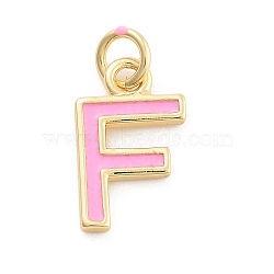 Rack Plating Brass Pendants, with Enamel and Jump Ring, Cadmium Free & Lead Free, Long-Lasting Plated, Real 18K Gold Plated, Letter, Letter F, 12x7x1mm, Hole: 2.5mm(KK-C065-02F-G)