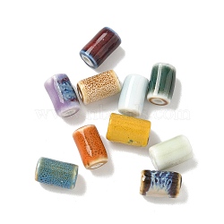 Handmade Porcelain Beads, Column, Fancy Antique Glazed Porcelain, Mixed Color, 10~11x6.5~7mm, Hole: 2~2.2mm(PORC-P031-01)