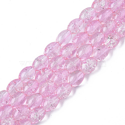 Transparent Crackle Glass Beads Strands, Oval, Pink, 8x5.5~6mm, Hole: 1mm, about 100pcs/strand, 31.4 inch(X-DGLA-S085-6x8-21)