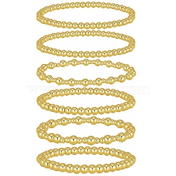 6Pcs Round Brass Beaded Stretch Bracelets for Women, Golden, Inner Diameter: 2-1/8 inch(5.5cm)(BJEW-SW00150)