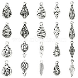 50Pcs 10 Styles Tibetan Style Alloy Pendants, Antique Silver, Mixed Shapes, 18~22x5~12mm, Hole: 1.5mm, 5pcs/style(FIND-CJ0005-98)