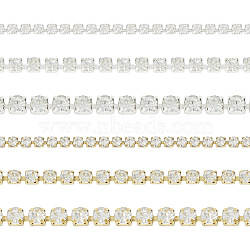 Pandahall 6m 6 Style Brass Rhinestone Strass Chains, Crystal Rhinestone Cup Chains, Golden & Silver, 2~4x2~3.8mm, 1m/style(CHC-TA0001-04)