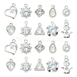 10Pcs 10 Styles Alloy Micro Pave Clear Cubic Zirconia Charms, Long-Lasting Plated, Mixed Shapes, Platinum, 11~19x7~13x1.5~5mm, Hole: 1~1.8mm, 1pc/style(ZIRC-YW0001-13)