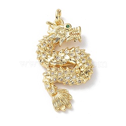 Rack Plating Brass Micro Pave Cubic Zirconia Pendants, Cadmium Free & Lead Free, Long-Lasting Plated, Dragon, Golden, 30x16x3.5mm(KK-Q797-10G)