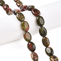 Natural Unakite Beads Strands, Flat Oval, 14x10x5.5mm, Hole: 1.2mm, about 28pcs/strand, 15.55''(39.5cm)(G-M206-53)