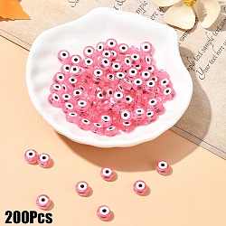 200Pcs Transparent Acrylic Beads, Flat Round with Evil Eye Pattern, Hot Pink, 7x4mm, Hole: 1.5mm(TACR-YW0002-08H)