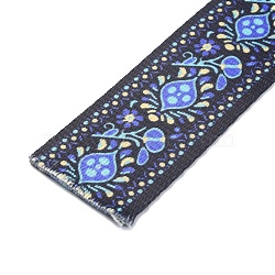 Ethnic Style Embroidery Polyester Ribbons, Jacquard Ribbon, Flower Pattern, Royal Blue, 1-1/2 inch(38mm)(OCOR-WH0067-63)