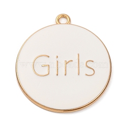 Alloy Enamel Pendants, Golden, Word Girls, Flat Round, 33.5x30x2.5mm, Hole: 2.5mm(ENAM-M009-02C-01G)