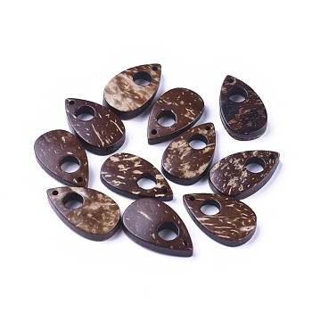 Coffee Color Teardrop Coconut Pendants, 25x15x5mm, Hole: 1mm