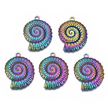 304 Stainless Steel Pendants, Snail Charm, Ion Plating(IP), Rainbow Color, 30x22.5x3mm, Hole: 1.9mm