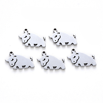 201 Stainless Steel Pendants, Laser Cut, Cow, Stainless Steel Color, 12.5x16x1mm, Hole: 1.2mm