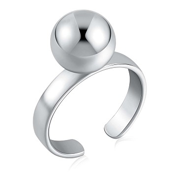 Rhodium Plated 925 Sterling Silver Round Ball Open Cuff Ring for Women, Platinum, US Size 5 1/4(15.9mm)
