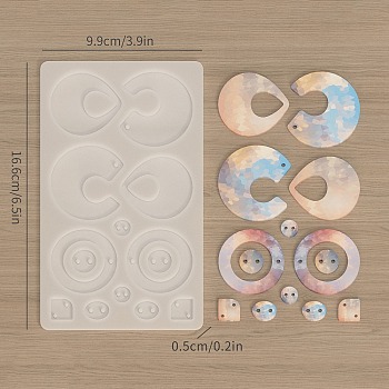 DIY Silicone Molds, Decoration Making, Resin Casting Molds, For UV Resin, Epoxy Resin Jewelry Making, Clear, 165x98x5mm, Hole: 2mm, Inner Diameter: 11~43x12~47mm