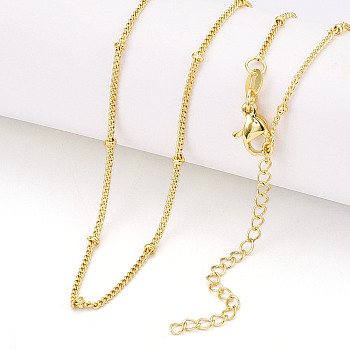 Round Brass Curb Chain Necklaces for Women, Real 18K Gold Plated, 18.03 inch(458mm)