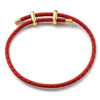 Leather Braided Cord Bracelets, Adjustable Bracelet, FireBrick, Inner Diameter: 5/8~2-7/8 inch(1.5~7.3cm)