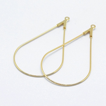 Brass Pendants, Long-Lasting Plated, Real 18K Gold Plated, Nickel Free, Open Teardrop, 46x23x0.8mm, Hole: 1mm