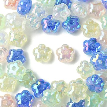 50Pcs UV Plating Rainbow Iridescent Acrylic Beads, Flower, Mixed Color, 13.7x14x8.5mm, Hole: 2.6mm