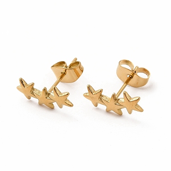 304 Stainless Steel Star Stud Earrings for Women, Real 18K Gold Plated, 12.5x6mm, Pin: 0.7mm