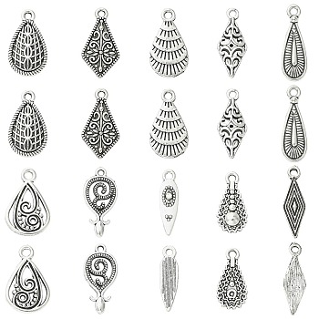 50Pcs 10 Styles Tibetan Style Alloy Pendants, Antique Silver, Mixed Shapes, 18~22x5~12mm, Hole: 1.5mm, 5pcs/style