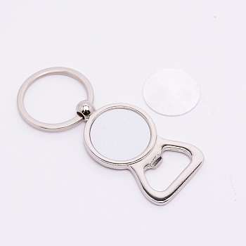 Sublimation Blanks Keychains Zinc Alloy Bottle Opener Blank Key Rings, Flat Round, Platinum, 8.3cm