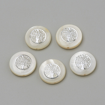 Natural Freshwater Shell Beads, Flat Round & Tree, Platinum, 15x4mm, Hole: 1mm