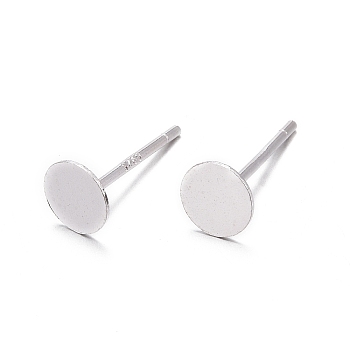 925 Sterling Silver Flat Pad  Stud Earring Findings, Earring Posts with 925 Stamp, Silver, tray: 5mm, 11.5mm, Pin: 0.8mm