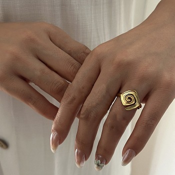 304 Stainless Steel Cuff Open Rings for Women, Spiral, Golden, 16.5mm, Inner Diameter: 19mm