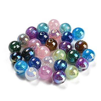 Plating Iridescent Acrylic Beads, UV Plating, Round, Mixed Color, 10mm, Hole: 2mm