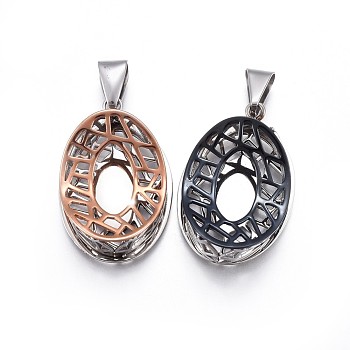 304 Stainless Steel Hollow Pendants, Oval with Nest, Mixed Color, 32.3x21.5x8.4mm, Hole: 4x8.4mm