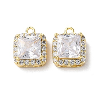 Brass Micro Pave Cubic Zirconia Charms, Square Charm, Real 18K Gold Plated, 10.5x8.5x5mm, Hole: 1.3mm