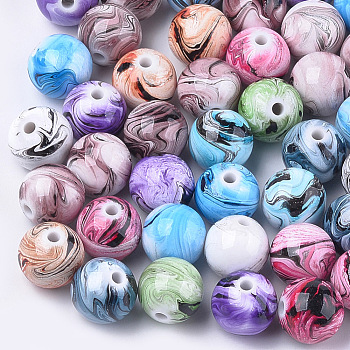 Opaque Spray Painted Acrylic Beads, Round, Mixed Color, 16x15mm, Hole: 3mm, about 210pcs/500g