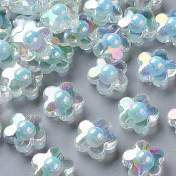 Transparent Acrylic Beads, Bead in Bead, AB Color, Flower, Light Blue, 16.5x17x9.5mm, Hole: 2.5mm, about 390pcs/500g