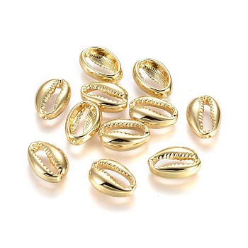 Alloy Beads, Lead Free & Nickel Free & Cadmium Free, Cowrie Shell Shape, Real 14K Gold Plated, 17x12x5.5mm, Hole: 1.5mm