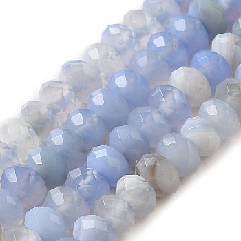 Natural Banded Agate/Striped Agate Beads Strands, Dyed & Heated, Faceted Rondelle, Cornflower Blue, 6x4mm, Hole: 1.2mm, about 102pcs/strand, 15.35''(39cm)