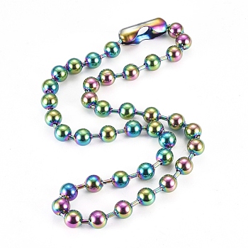 304 Stainless Steel Ball Chain Necklace, with Ball Chain Connectors, Rainbow Color, 24.8 inch(63cm), Beads: 10mm
