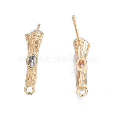 Real 18K Gold Plated Clear Bamboo Stick Brass+Cubic Zirconia Stud Earring Findings