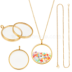 DIY Flat Round Pendant Necklace Making Kits, including 304 Stainless Stee Locket Pendants & Cable Chains, Real 18K Gold Plated, 41x34x6mm, Hole: 5mm, 2pcs(DIY-UN0006-70C)
