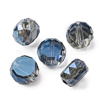 Electroplate Glass Beads, Flat Round, Faceted, Full Rainbow Plated, Steel Blue, 8x5mm, Hole: 1.2mm(EGLA-U003-01A-FR03)